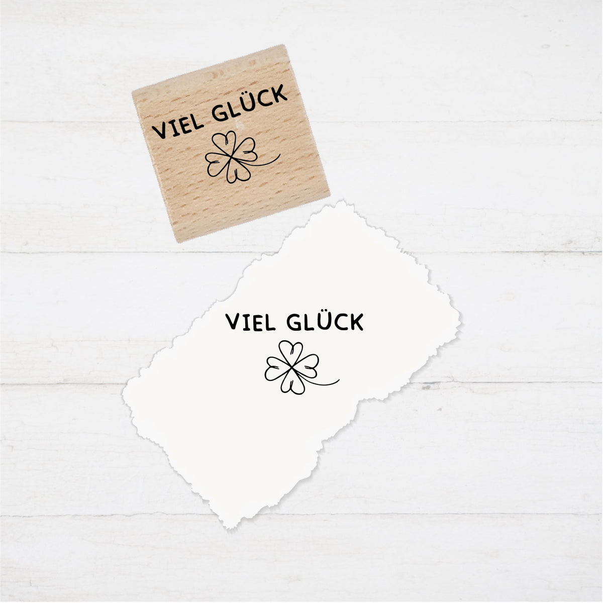 Stempel - Motivstempel - VIEL GLÜCK  mit Kleeblatt - Geschenk - DIY Stempel zum Basteln von Karten, Papier, Stoff, Holz, Dekoration