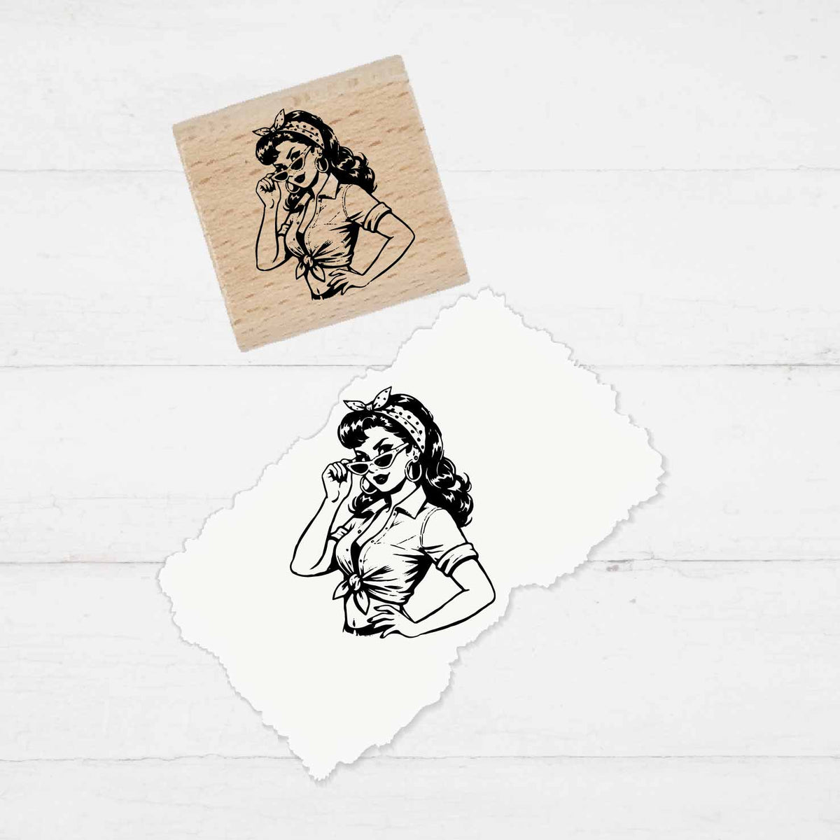 Motivstempel Rockabilly Style - Pin-Up Girl | Holzstempel - für DIY, Büro & Kreativprojekte, Scrapbooking, Karten, Basteln