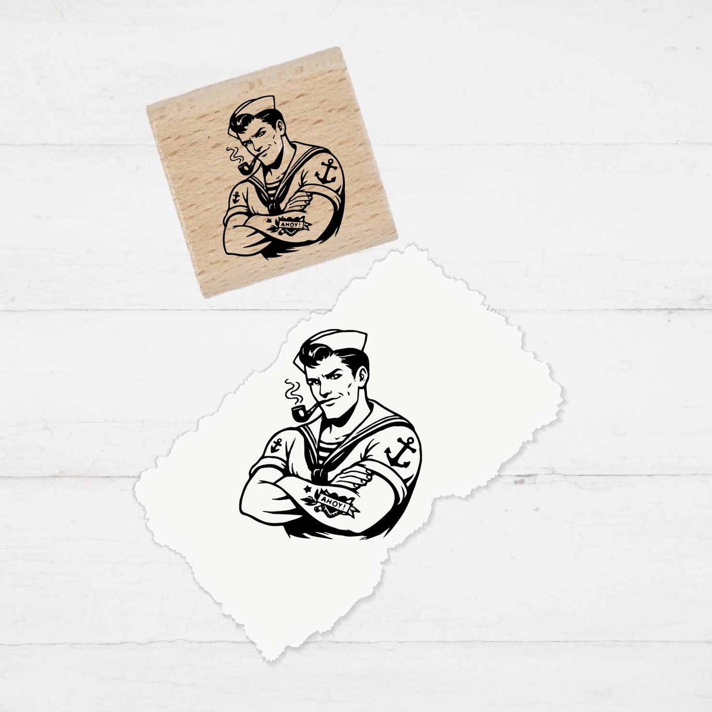 Motivstempel Rockabilly Style - Seemann | Holzstempel - für DIY, Büro & Kreativprojekte, Scrapbooking, Karten, Basteln