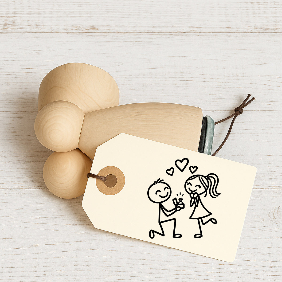 Stempidoo® Strichfigur - Romantischer Heiratsantrag  – Ministempel Ø 22 mm