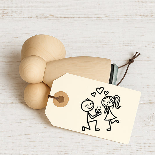 Stempidoo® Strichfigur - Romantischer Heiratsantrag  – Ministempel Ø 22 mm